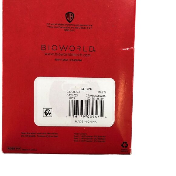 Elf Movie Buddy Christmas 3 Pair Crew Socks Size 8-12 Mens Unisex Bioworld - Picture 3 of 4